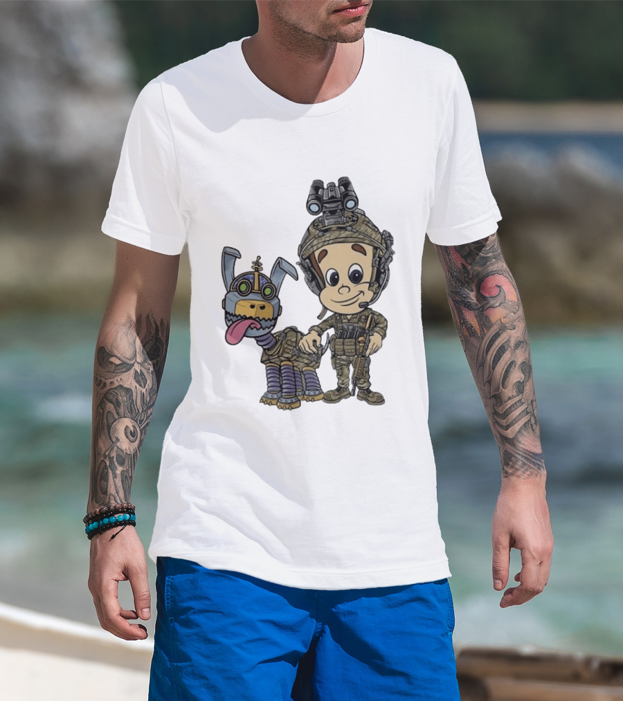 Tactical Cartoon Characters Jimmy And Goddard In Military Gear T-Shirt