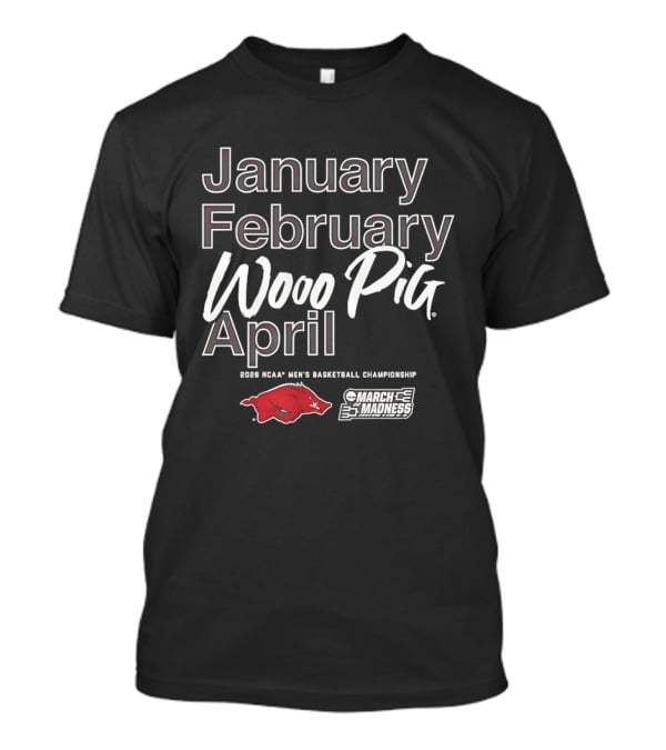 Arkansas Razorbacks 2026 NCAA March Madness Wooo Pig Basketball Championship T-Shirt