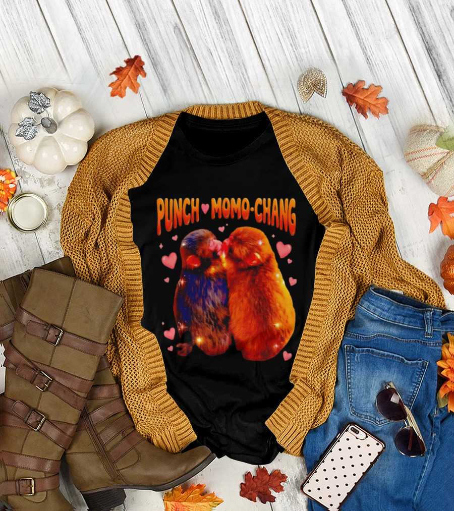 Punch Momo Chang Kissing Monkeys with Hearts T-Shirt