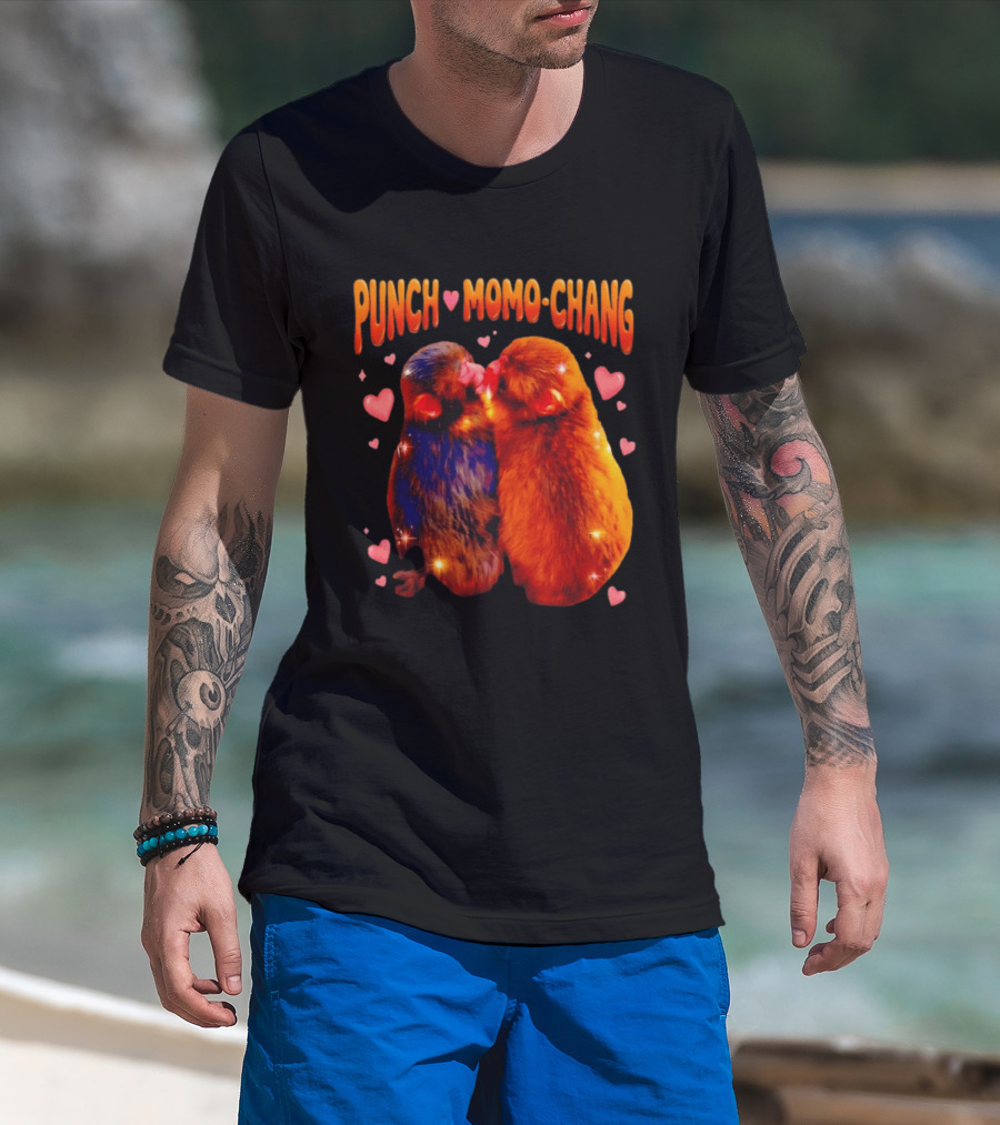 Punch Momo Chang Kissing Monkeys With Hearts T-Shirt