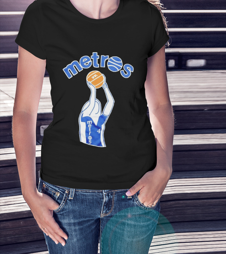 Washington Metros Basketball Player Number 4 Shooting With Blue White Jersey T-Shirt
