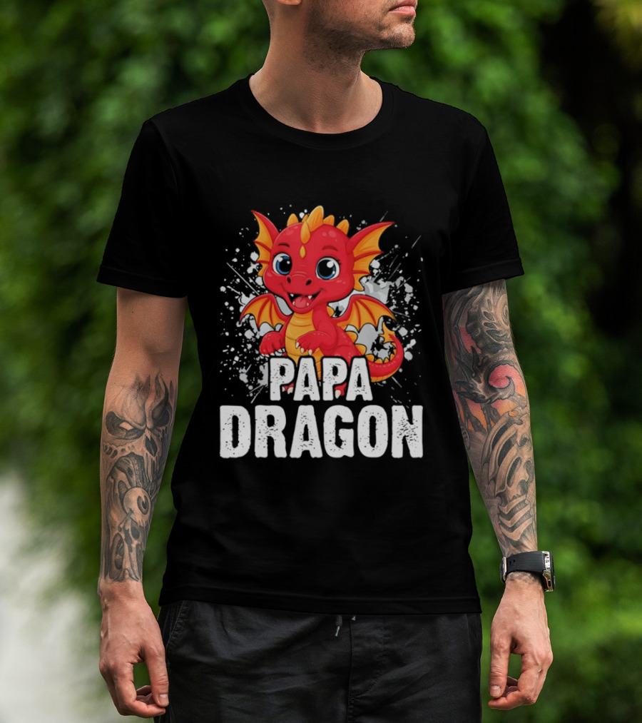 Papa Dragon Cartoon Family Matching Dad Father T-Shirt