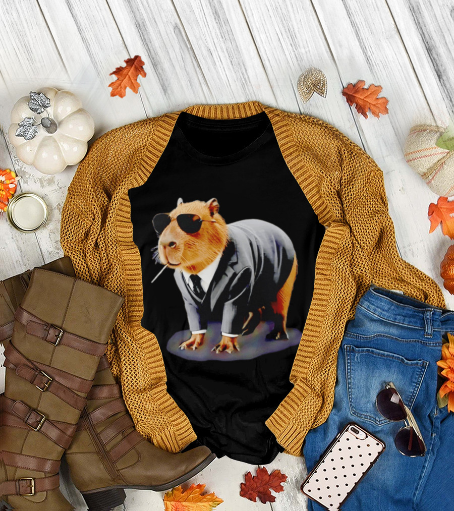 Big Boss Capybara in Suit Vest Sunglasses Water Pig T-Shirt