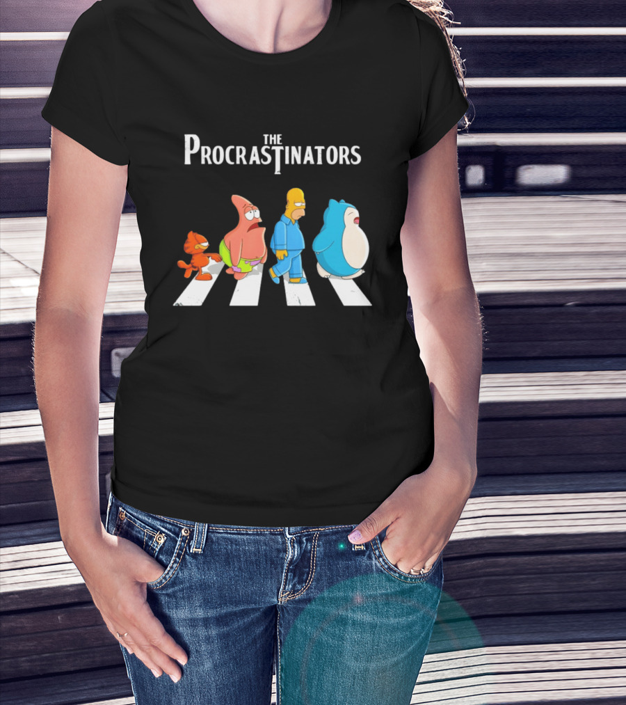 The Procrastinators Cartoon Abbey Road Parody With Iconic Characters Crossing T-Shirt