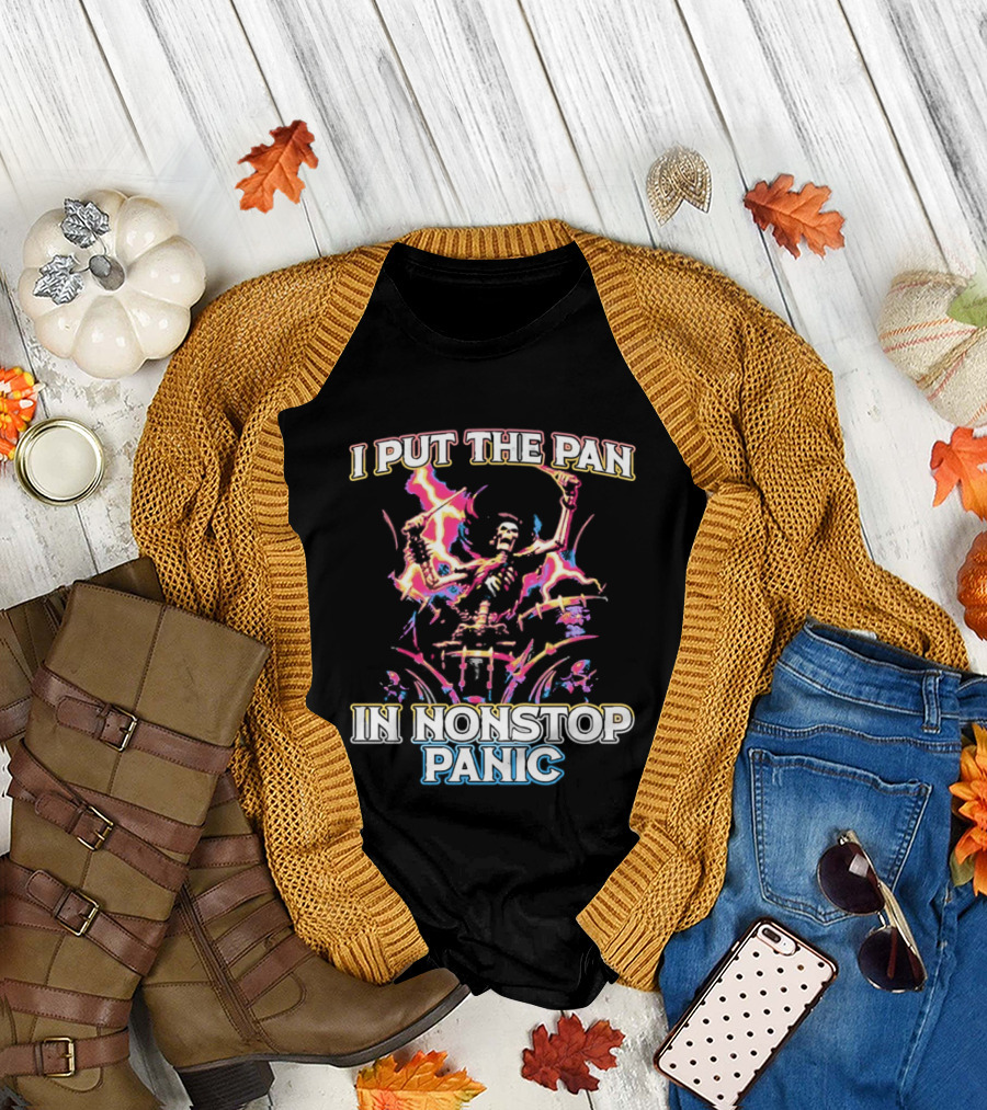 Skeleton I Put the Pan in Nonstop Panic Colorful Lightning T-Shirt