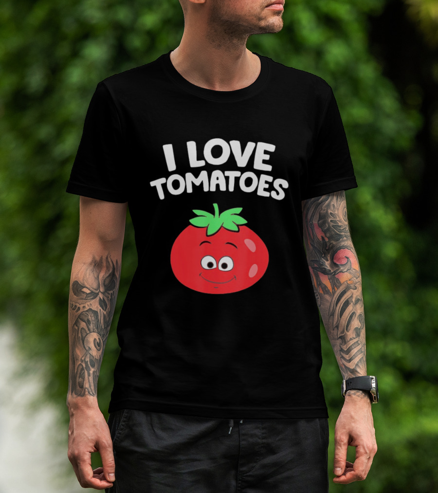 I Love Tomatoes Happy Smiling Tomato Cartoon T-Shirt
