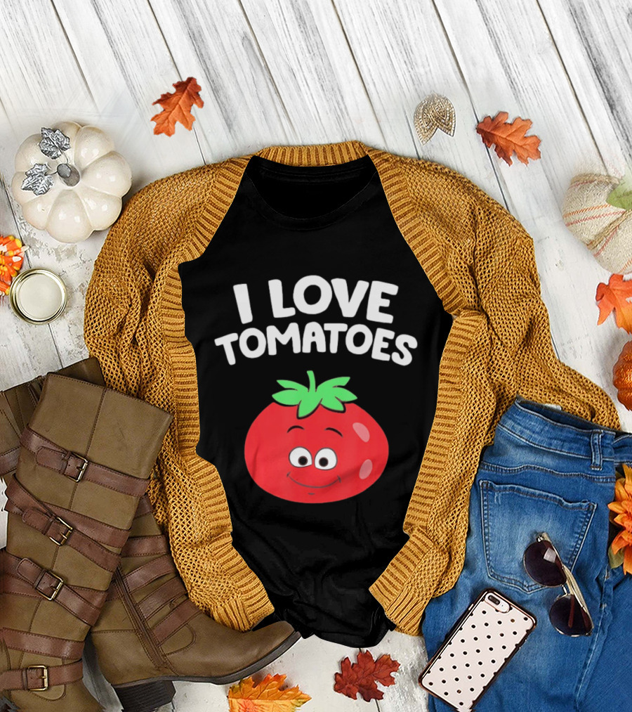 I Love Tomatoes Happy Smiling Tomato Cartoon T-Shirt