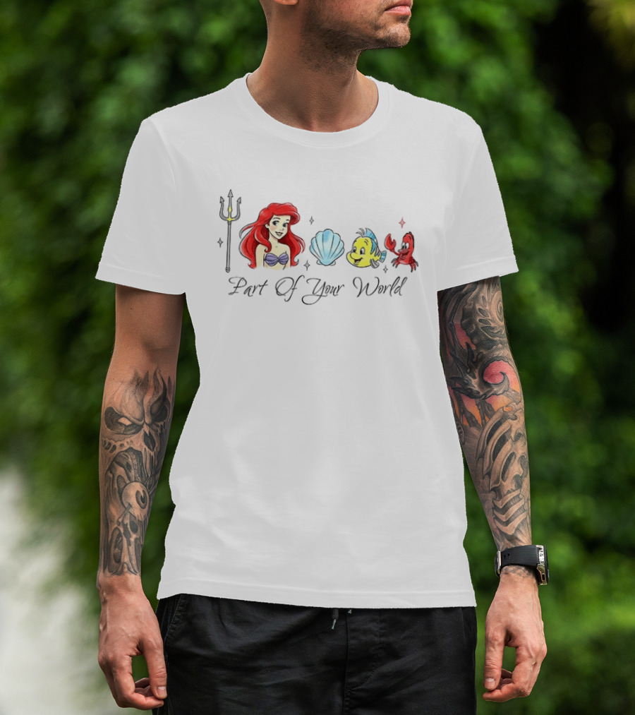 Ariel Disney Part Of Your World With Flounder And Seashell T-Shirt