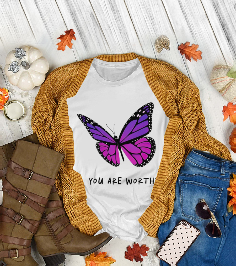 You Are Worthy Butterfly Purple Pink T-Shirt