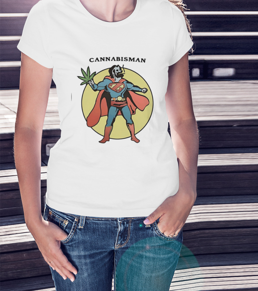 Cannabisman Superman Smoking Cannabis Holding Leaf T-Shirt