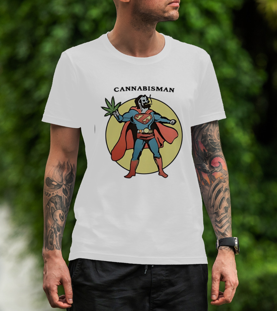 Cannabisman Superman Smoking Cannabis Holding Leaf T-Shirt