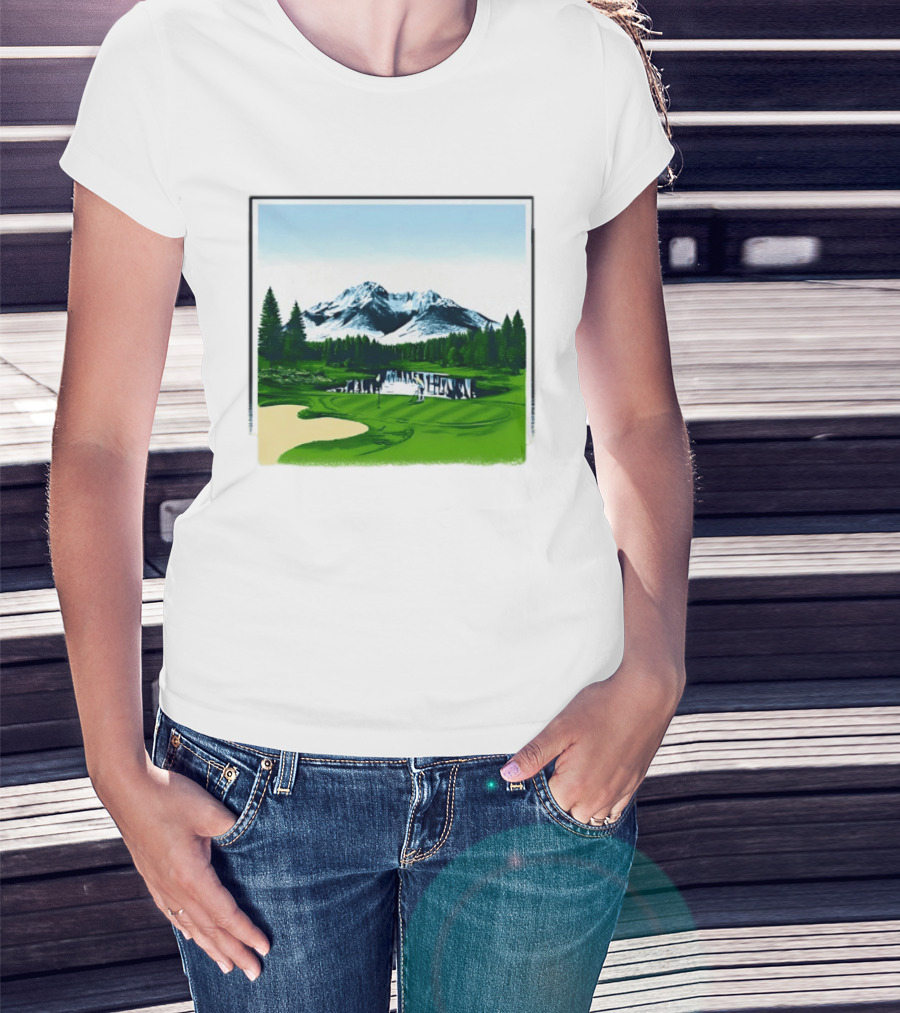 Golf Course Mountain Landscape Scenic Nature Forest Greenery Snowcapped Peaks T-Shirt