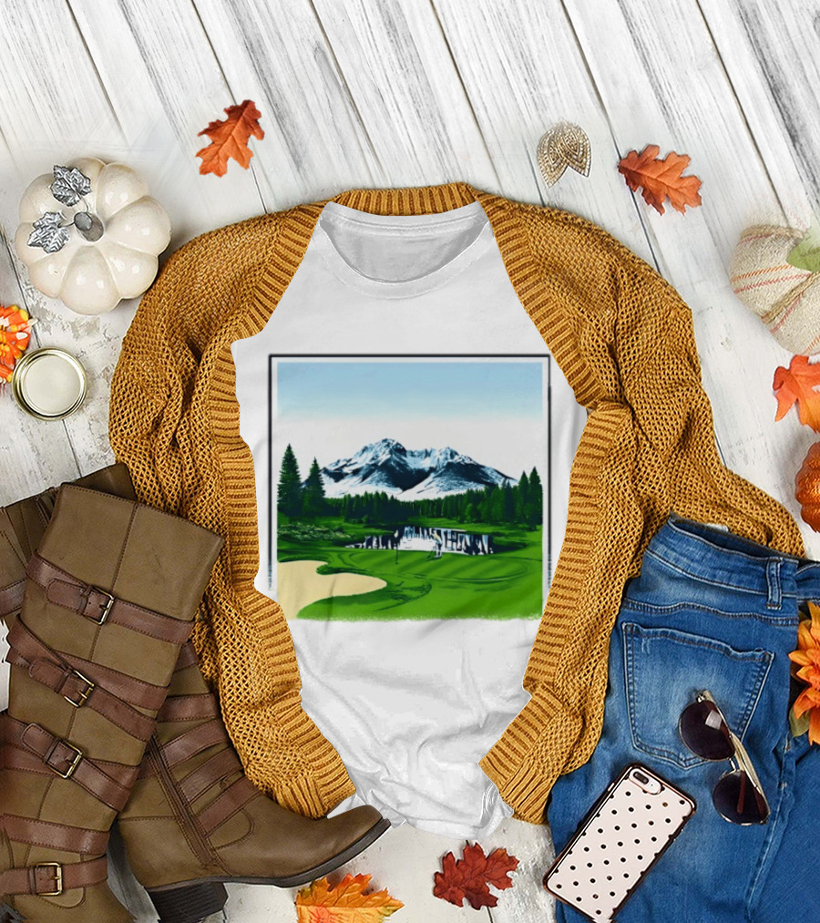 Golf Course Mountain Landscape Scenic Nature Forest Greenery Snowcapped Peaks T-Shirt