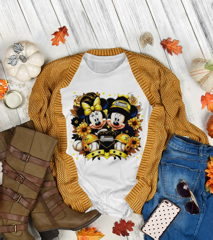 Mickey and Minnie Disney X Savannah Bananas Baseball Collaboration Floral T-Shirt