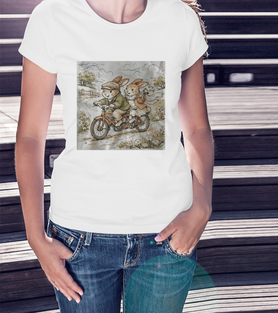 Vintage Rabbit Tandem Bike Adventure Ding Ding T-Shirt