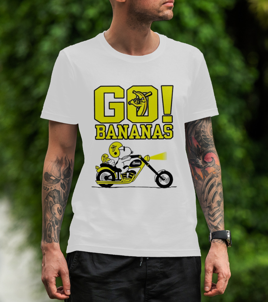 Snoopy Woodstock Go Bananas Motorcycle Savannah Bananas T-Shirt