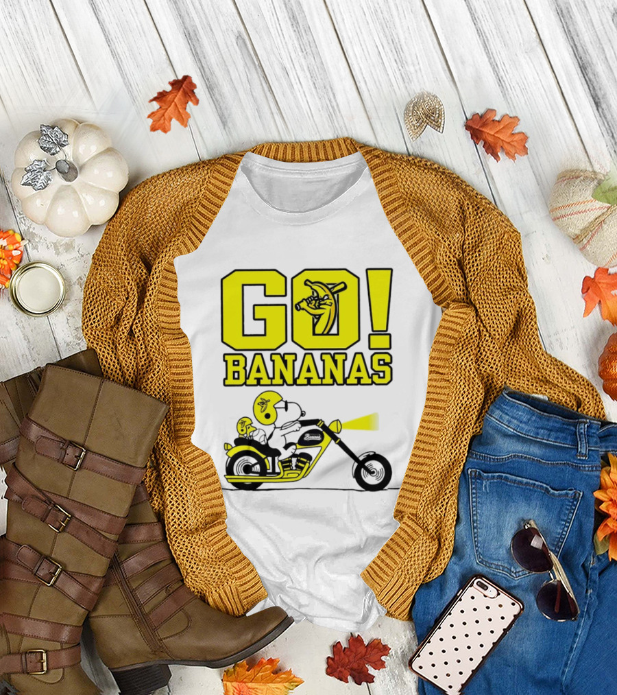 Snoopy Woodstock Go Bananas Motorcycle Savannah Bananas T-Shirt