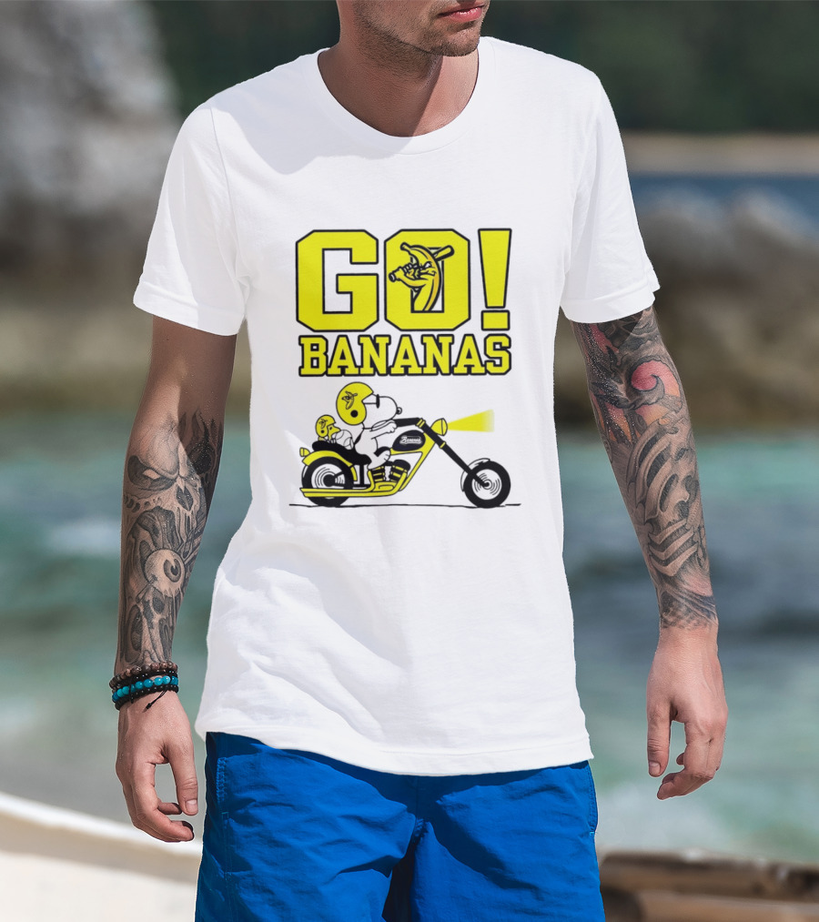Snoopy Woodstock Go Bananas Motorcycle Savannah Bananas T-Shirt