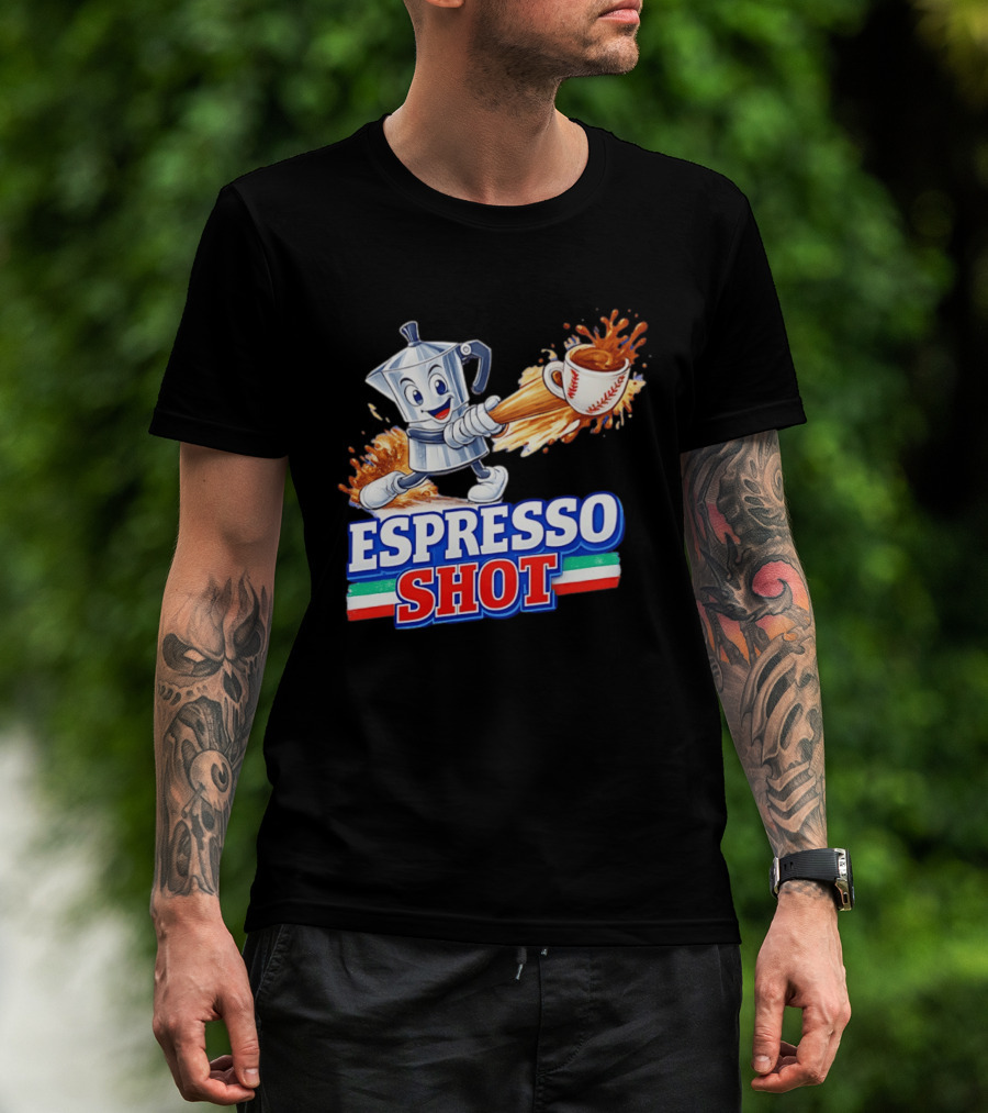 Espresso Shot Moka Pot Baseball Italy Flag T-Shirt