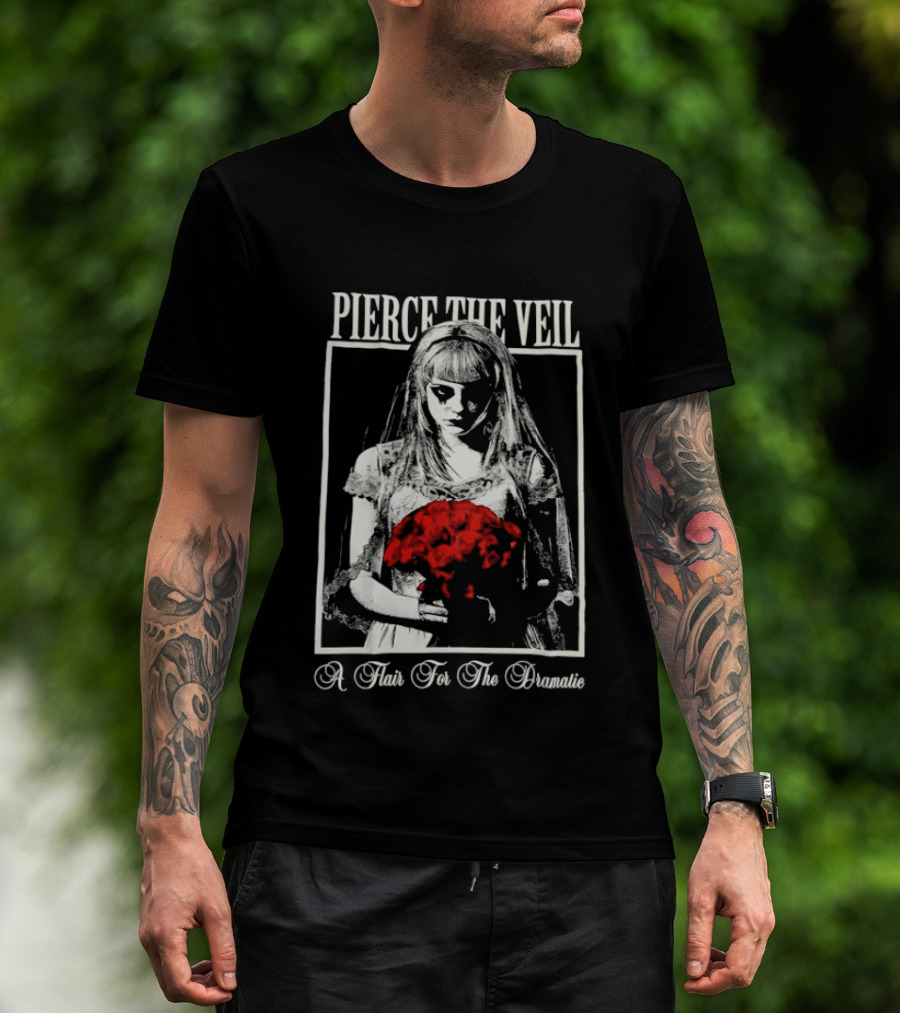Pierce The Veil A Flair For The Dramatic Bride With Red Flowers T-Shirt