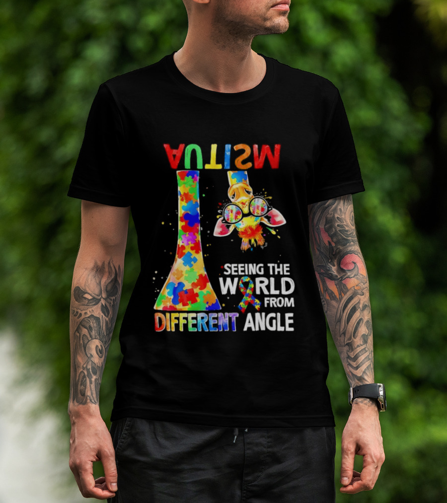 Giraffe Autism Awareness Seeing The World From Different Angle Puzzle T-Shirt