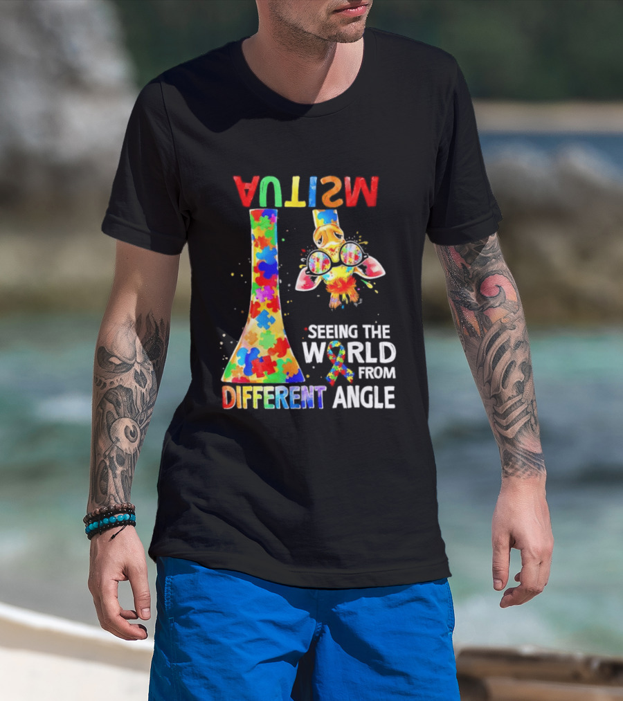 Giraffe Autism Awareness Seeing The World From Different Angle Puzzle T-Shirt