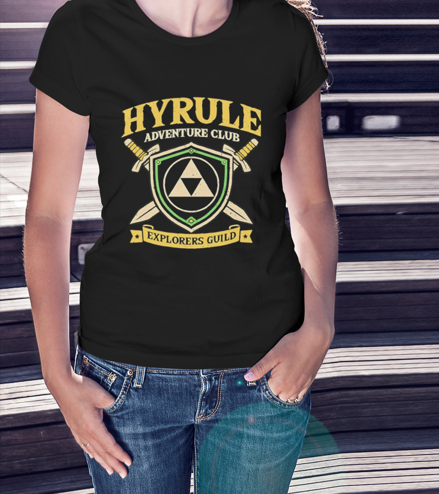 Hyrule Adventure Club Explorers Guild Triforce Shield Swords T-Shirt