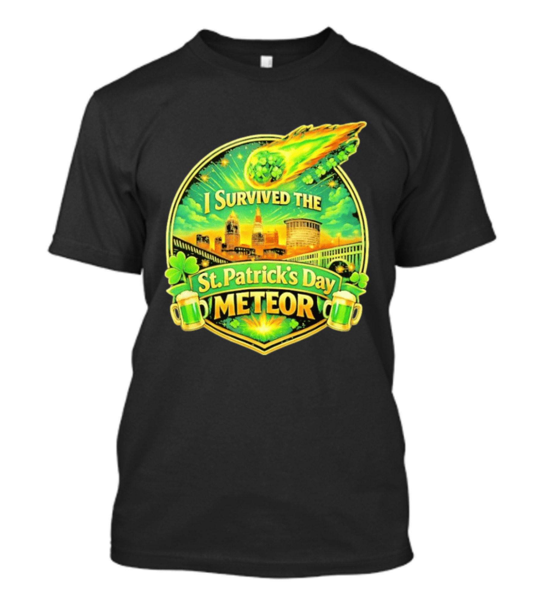 I Survived The St Patrick's Day Meteor 2026 Cityscape And Cloverburst T-Shirt