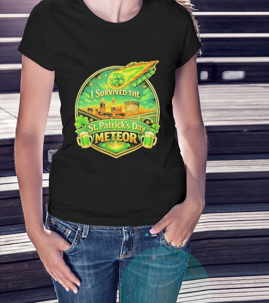 I Survived The St Patrick's Day Meteor 2026 Cityscape And Cloverburst T-Shirt