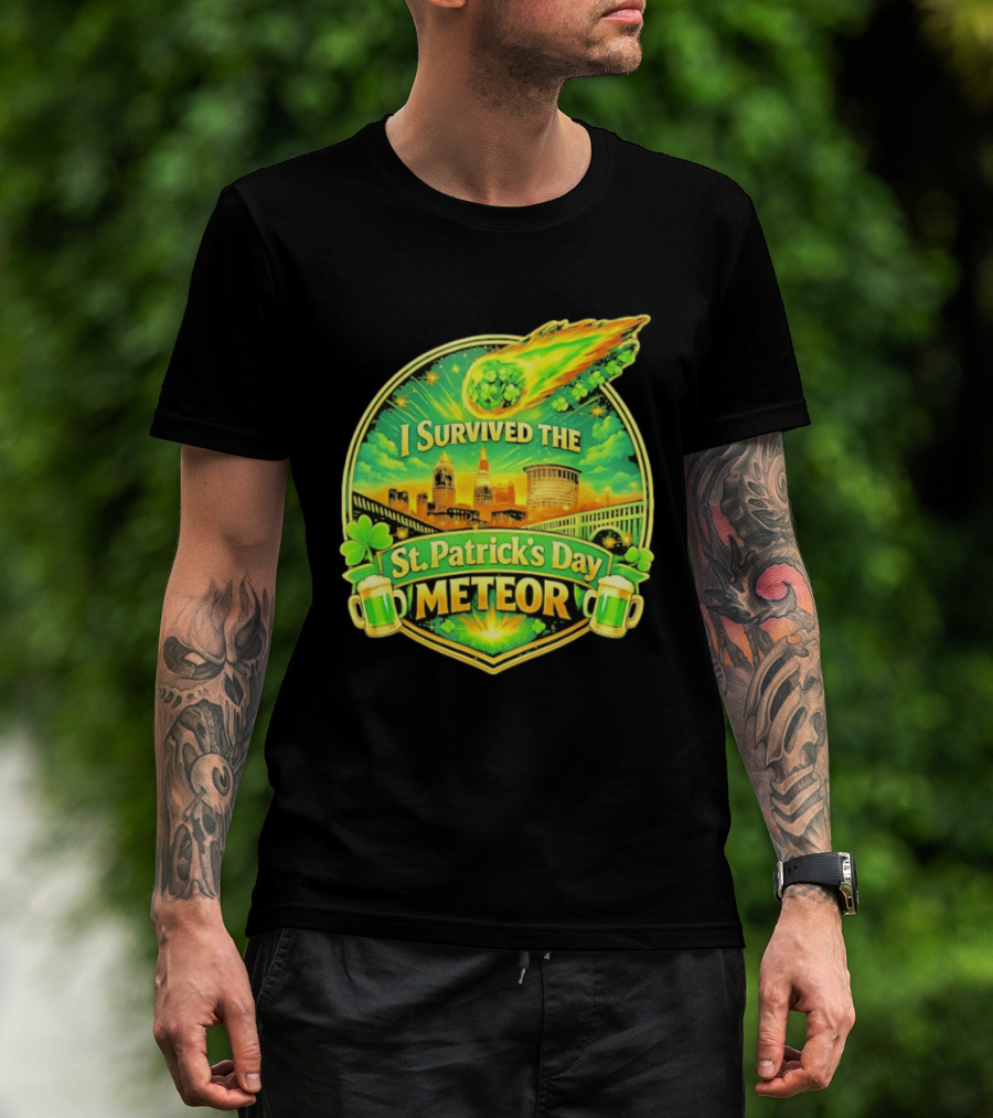 I Survived The St Patrick's Day Meteor 2026 Cityscape And Cloverburst T-Shirt