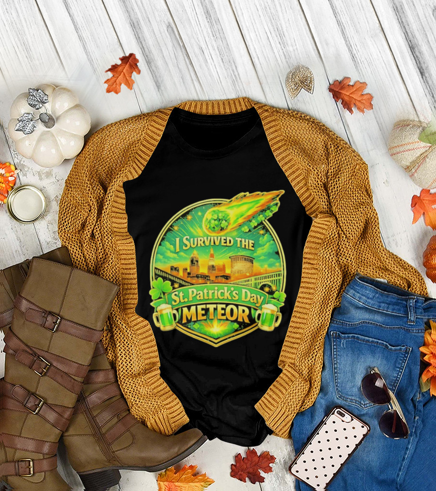 I Survived the St Patrick's Day Meteor 2026 Cityscape and Cloverburst T-Shirt