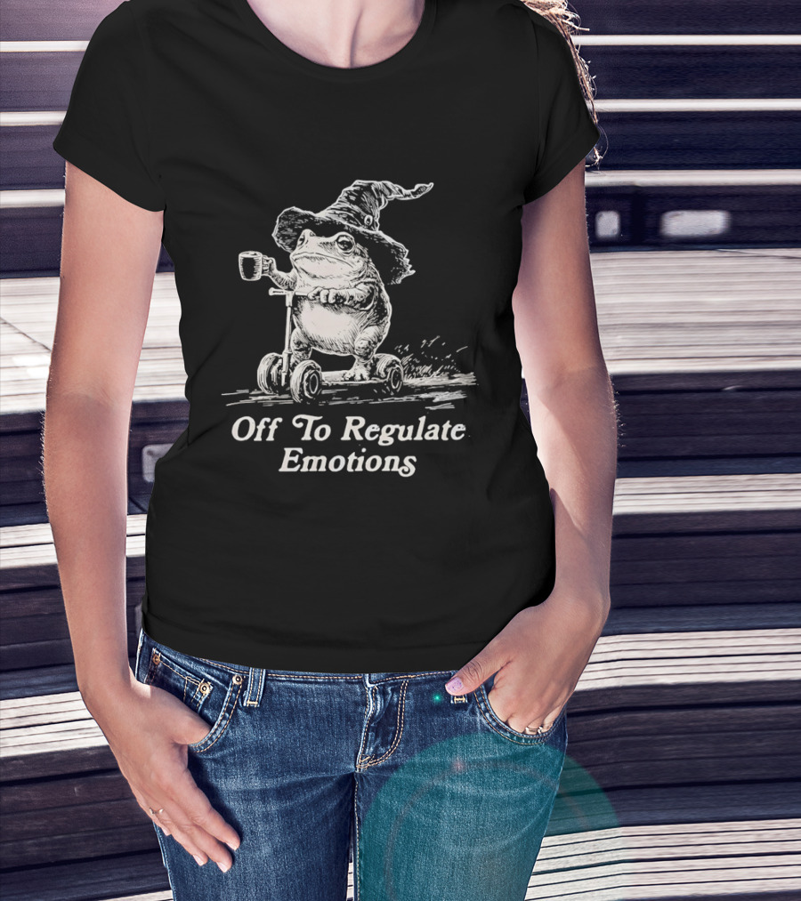 Wizard Frog Riding Scooter Off To Regulate Emotions T-Shirt
