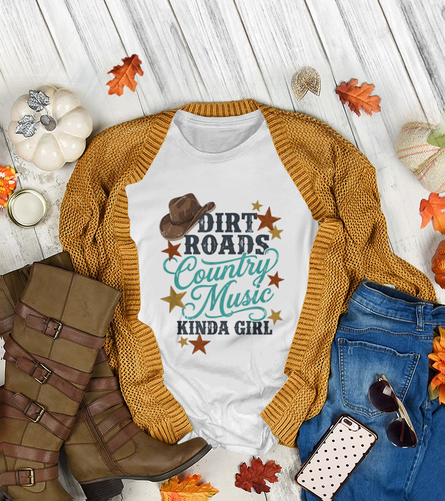Dirt Roads Country Music Kinda Girl Cowboy Hat Stars T-Shirt