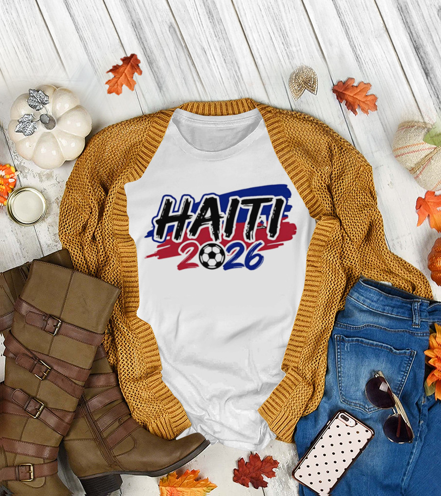 Haiti 2026 Soccer Emblem with Red and Blue Brush Strokes T-Shirt