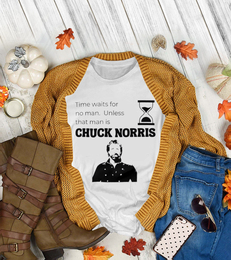 Time Waits for No Man Unless That Man Is Chuck Norris Hourglass Image T-Shirt