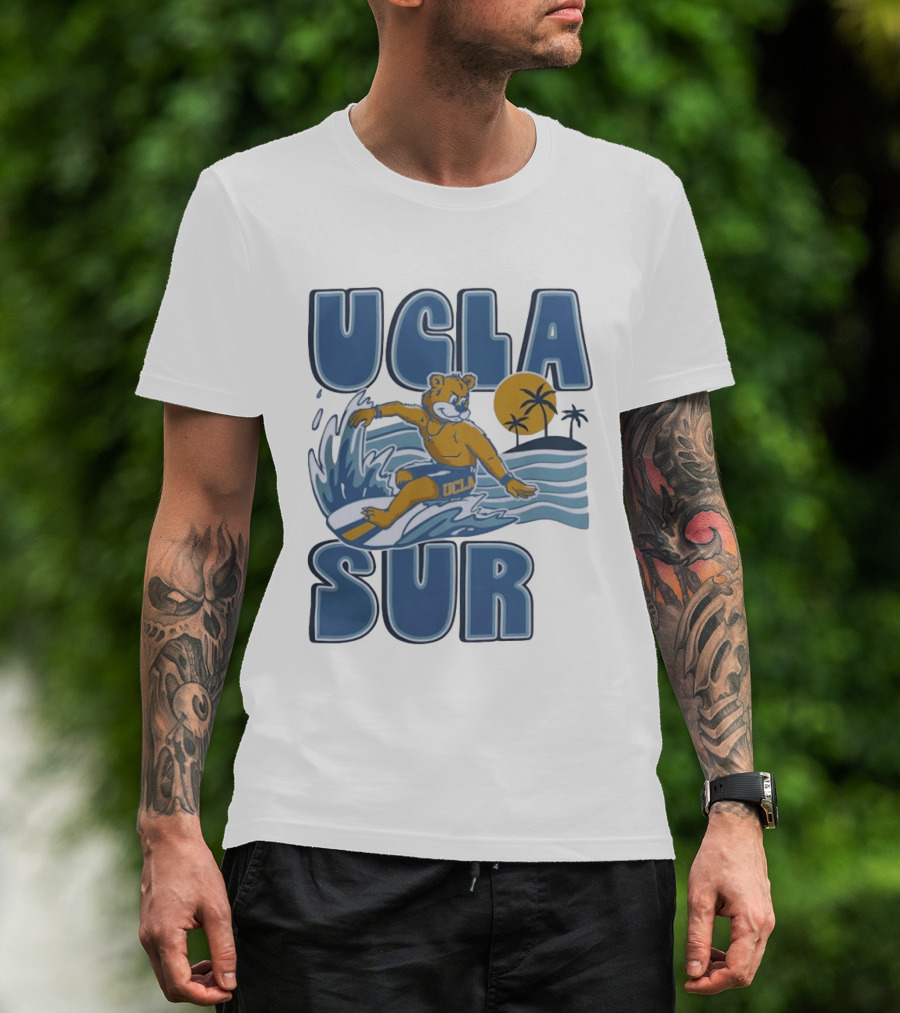 UCLA Joe Bruin Surfing Waves With Palm Trees And Sun T-Shirt