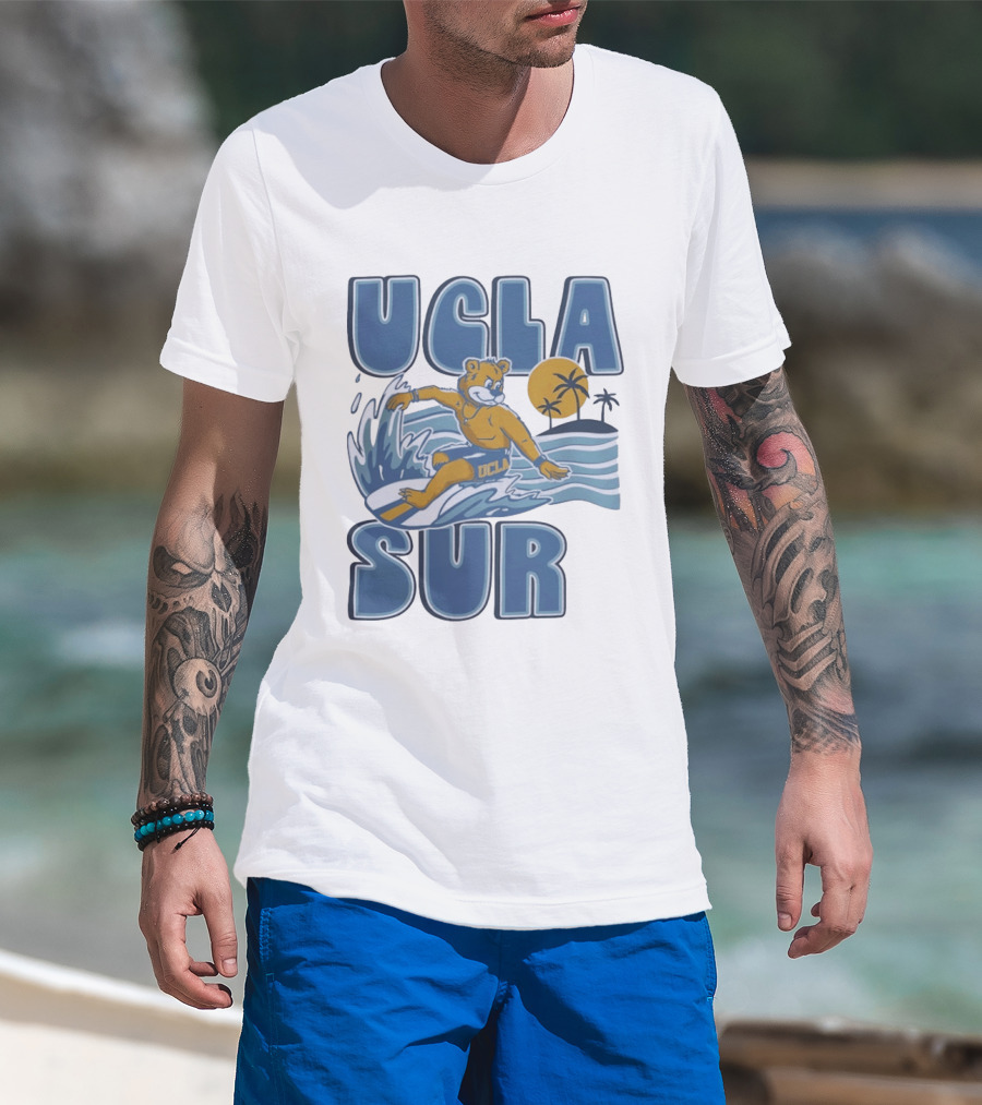 UCLA Joe Bruin Surfing Waves With Palm Trees And Sun T-Shirt