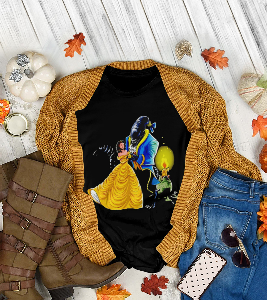 Belle Beauty and The Xenomorph Alien Monster Dance Candelabra T-Shirt
