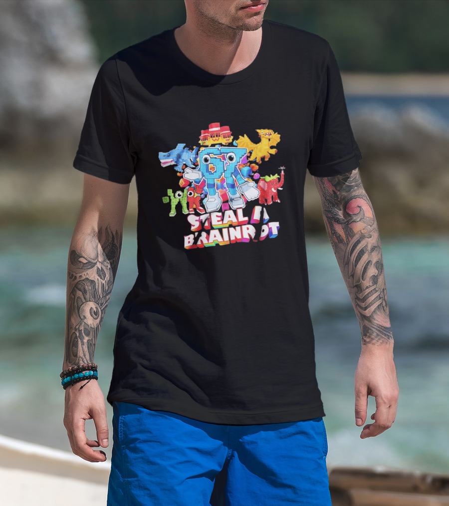 Steal A Brainrot 67 Blocks Colorful Characters T-Shirt
