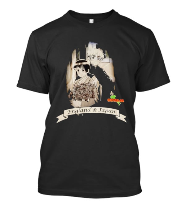 Hetalia Axis Powers England & Japan Anime Characters Roses T-Shirt