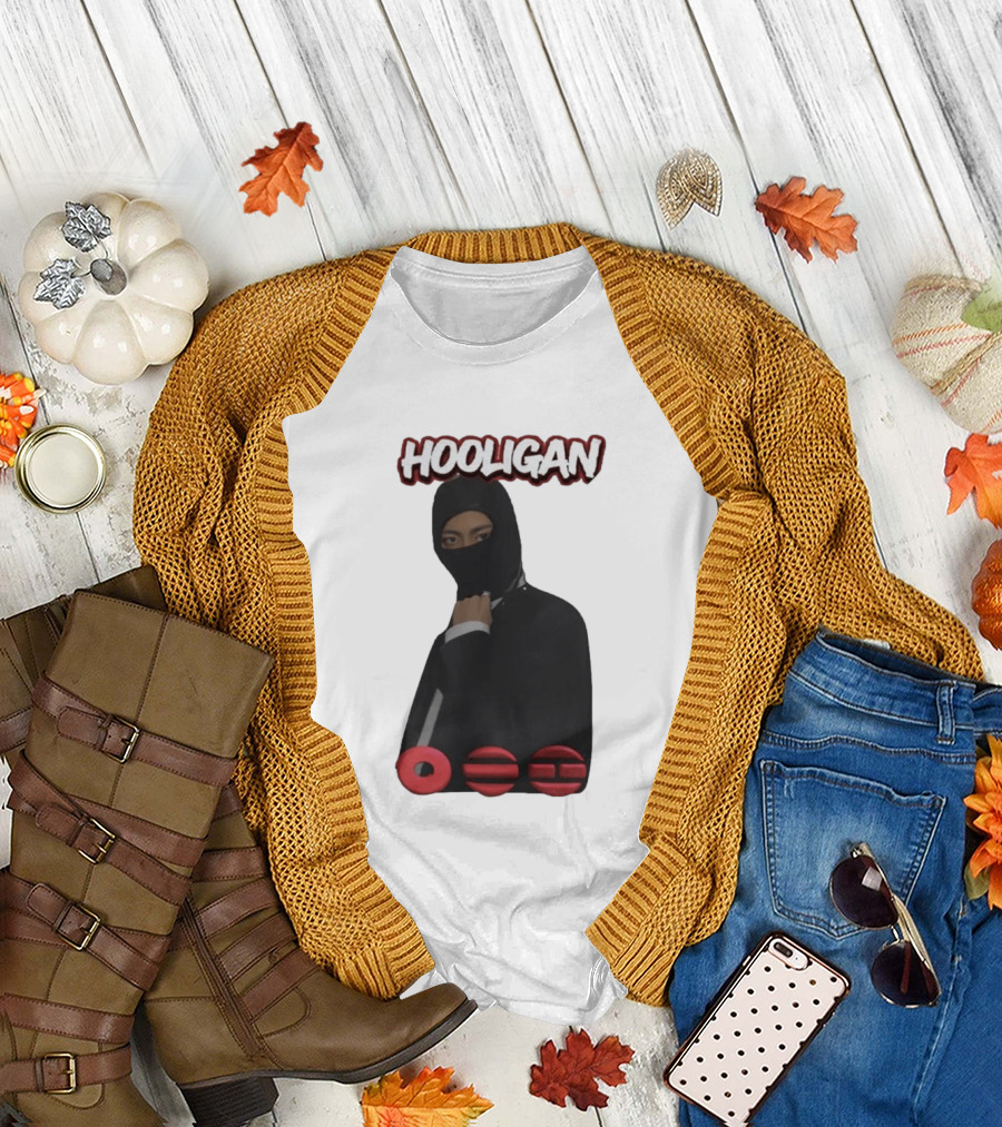 Hooligan Masked Style with BTS Concert Red Accents T-Shirt