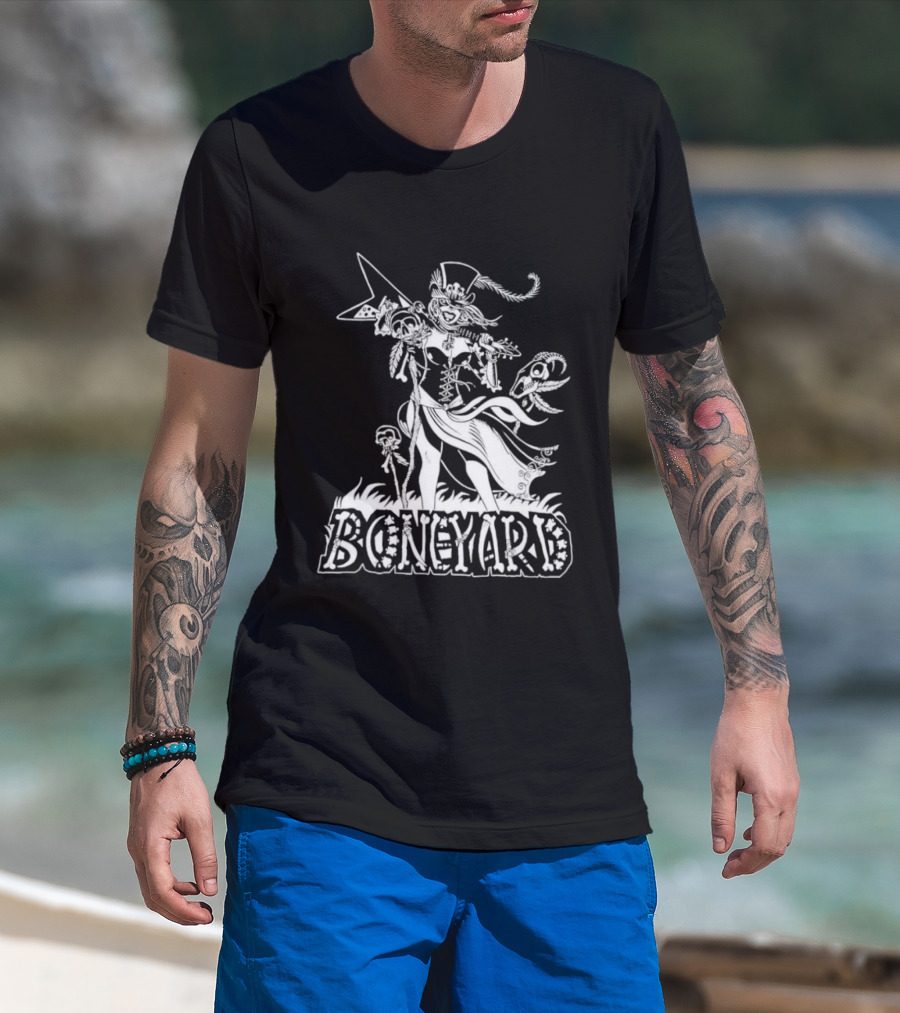 Boneyard Rocker Skeleton Woman Flying V Guitar T-Shirt
