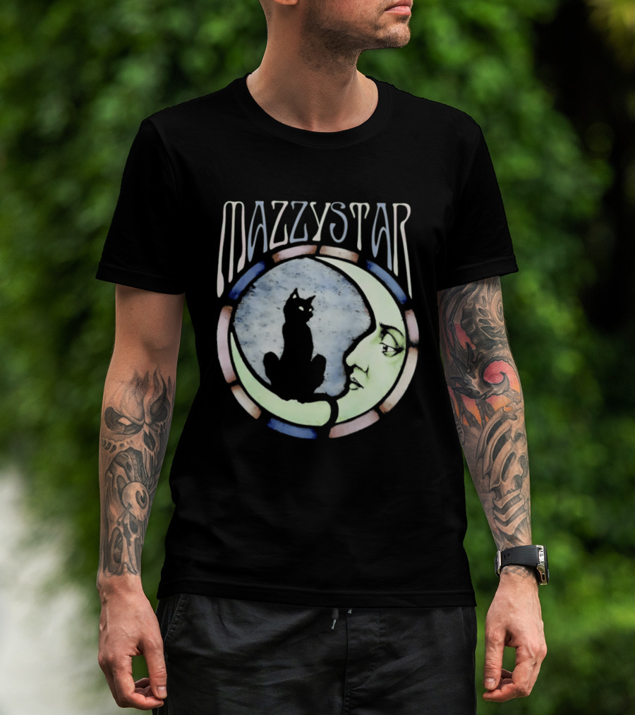 Mazzy Star Black Cat Moon Stained Glass Crescent Moon T-Shirt