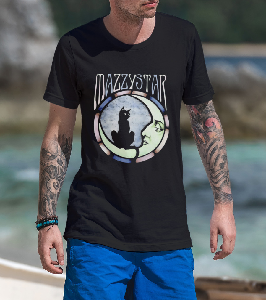 Mazzy Star Black Cat Moon Stained Glass Crescent Moon T-Shirt