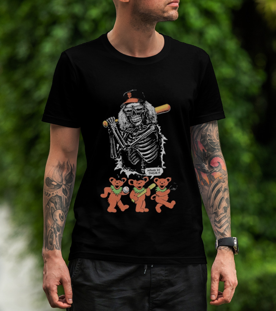 The Skeleton Factory Giant Deadhead With Dancing Bears Baseball T-Shirt