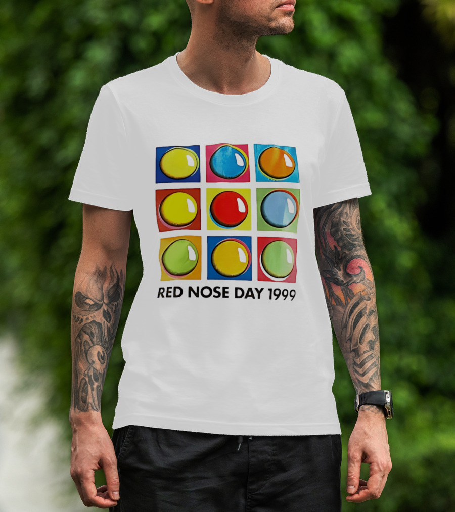 Red Nose Day 1999 Colorful Circular Pop Art Squares T-Shirt