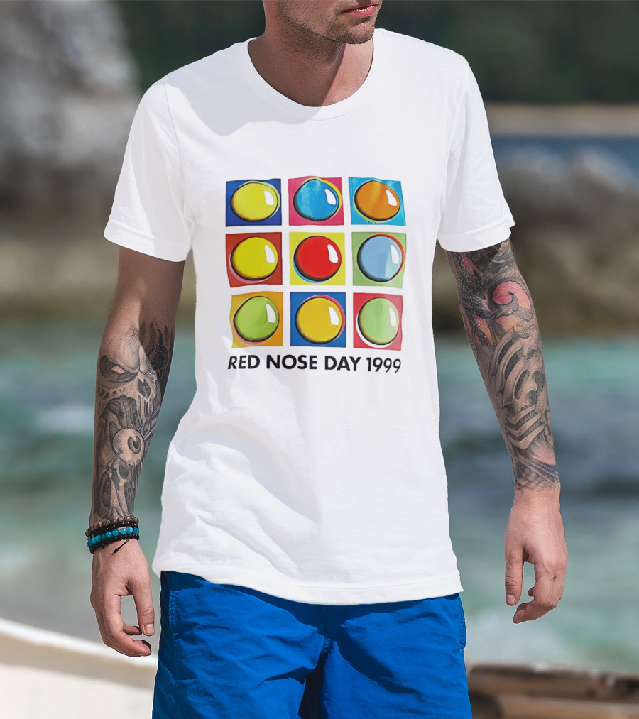 Red Nose Day 1999 Colorful Circular Pop Art Squares T-Shirt