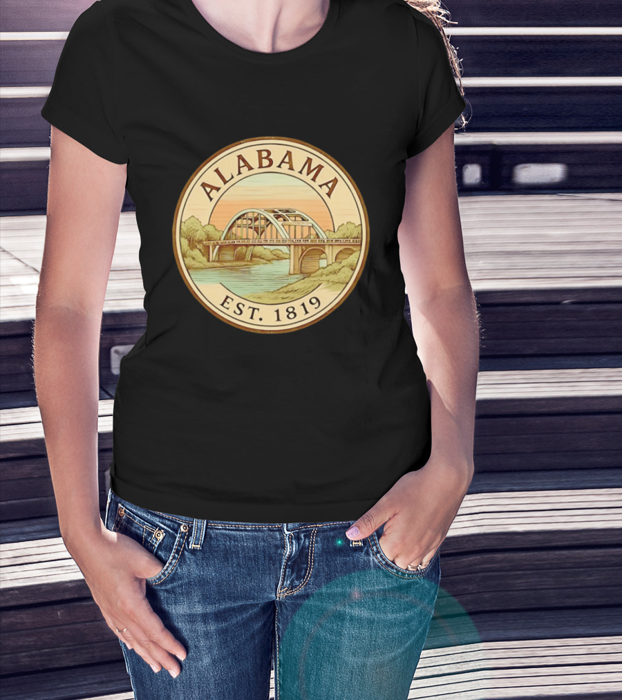 Alabama Bridge Art Est 1819 Vintage Circle T-Shirt