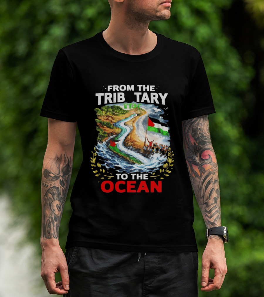 From The Tributary To The Ocean Journey With Flag And River T-Shirt