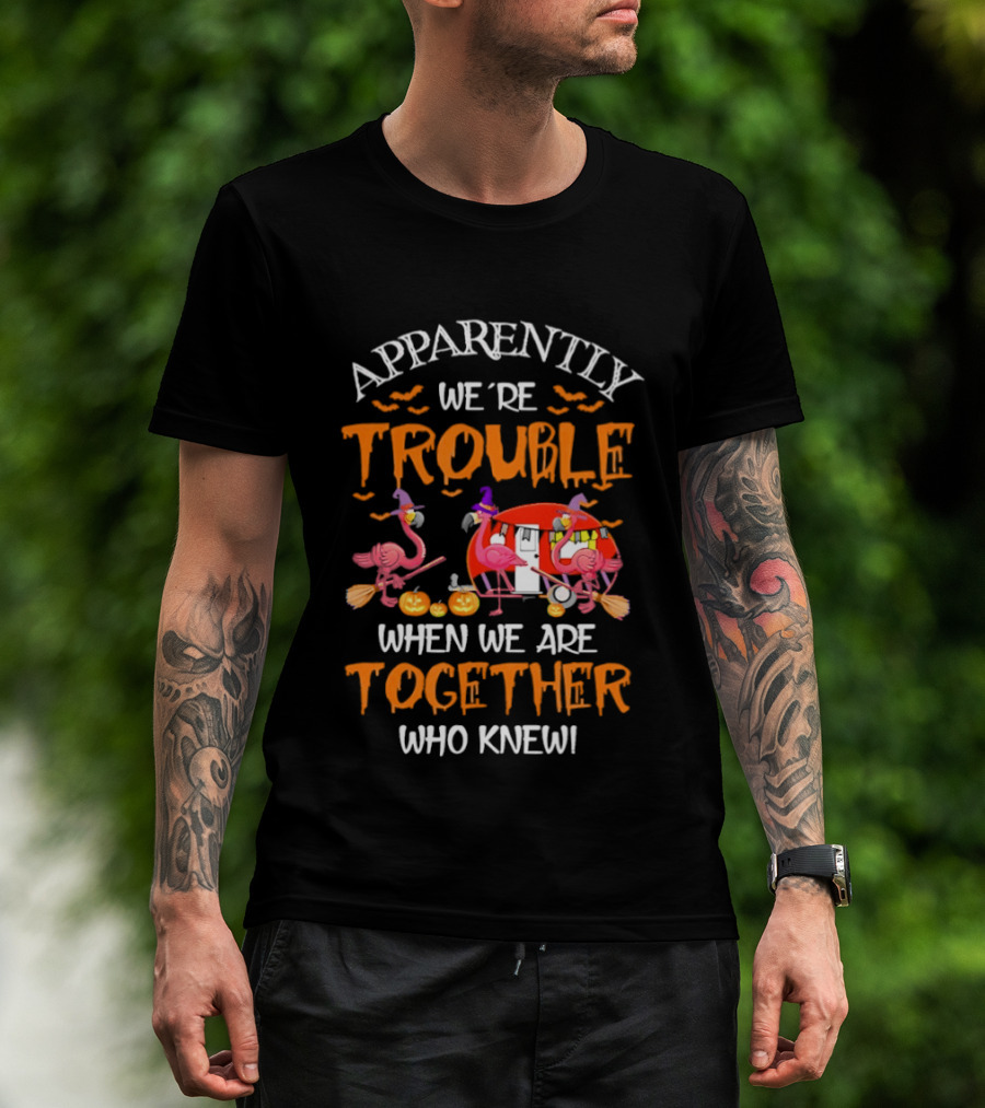 Apparently We're Trouble Flamingos Halloween Together Who Knew T-Shirt
